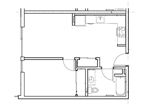 Floor plan for 1 bed, 1 bath, 500 sqft